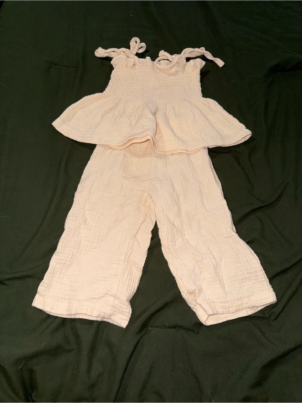 Cream Comfy Two-Piece Set - Tie Strap Top & Wide Leg Pants